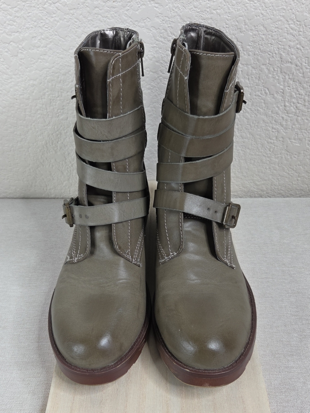 Dolce Vita Olive Gray Strappy Buckle Moto Boots